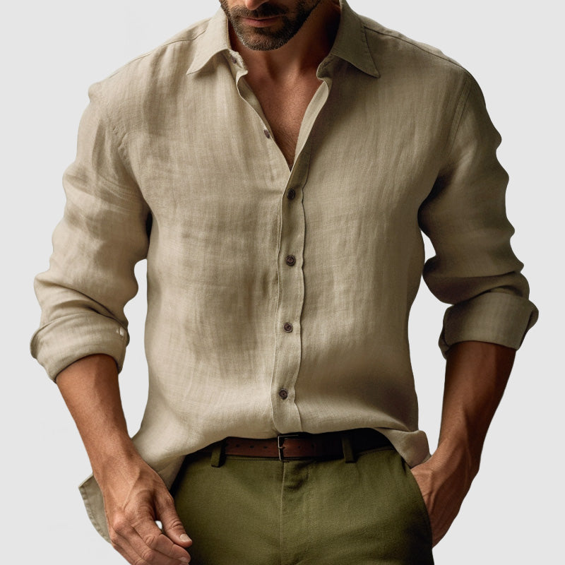 Camisa de Lino Vintage de Manga Larga