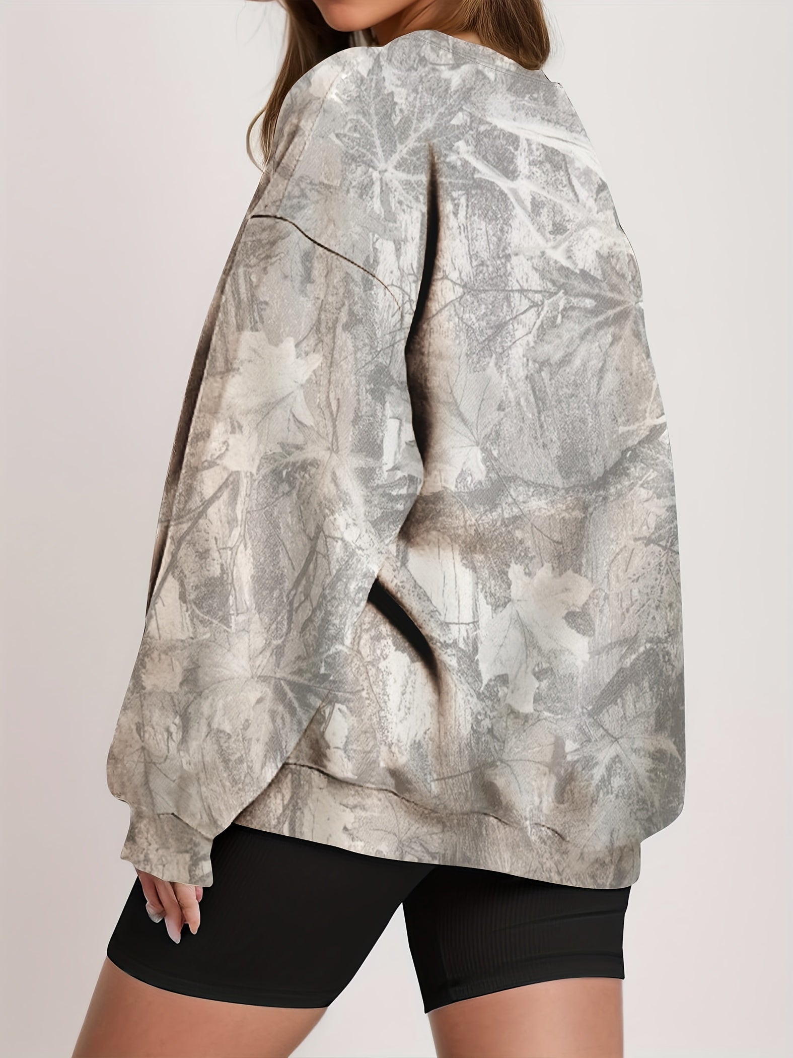 UrbanLeaf™ Sudadera Oversize Camuflaje para Mujer – Jersey Holgado de Manga Larga con Puños Acanalados
