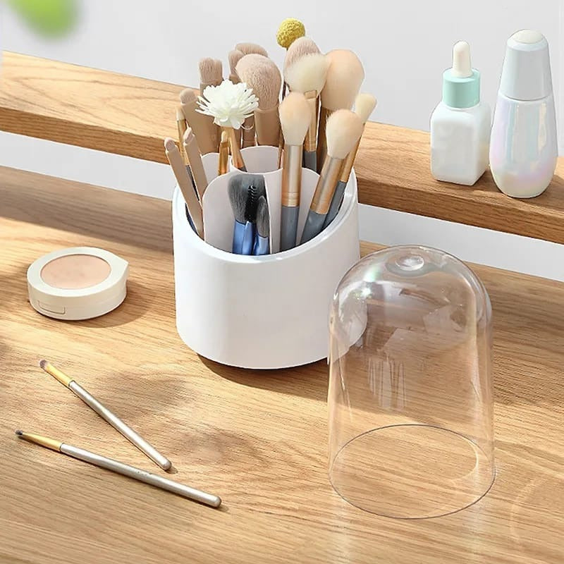 Portabrochas de maquillaje giratorio de 360 grados, a prueba de polvo, estuche de almacenamiento para brochas de maquillaje, organizador de maquillaje con tapa