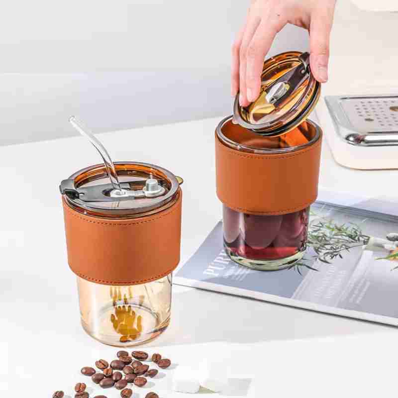 Taza de café elegante y reutilizable de vidrio (450 ml)