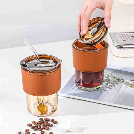 Taza de café elegante y reutilizable de vidrio (450 ml)