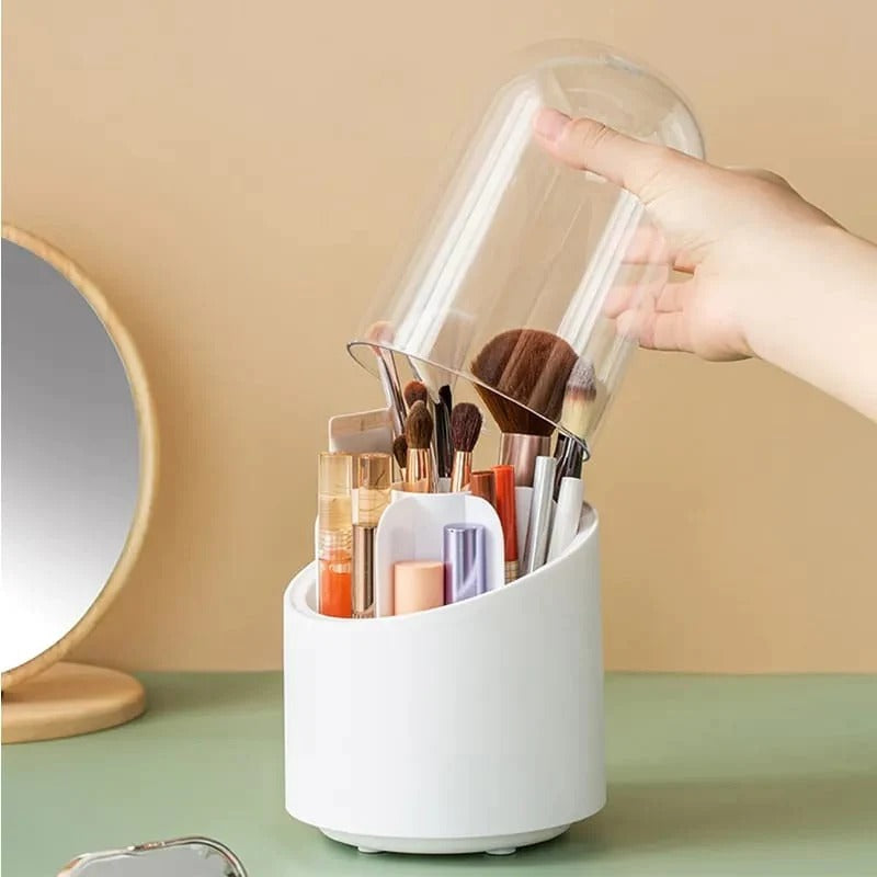 Portabrochas de maquillaje giratorio de 360 grados, a prueba de polvo, estuche de almacenamiento para brochas de maquillaje, organizador de maquillaje con tapa