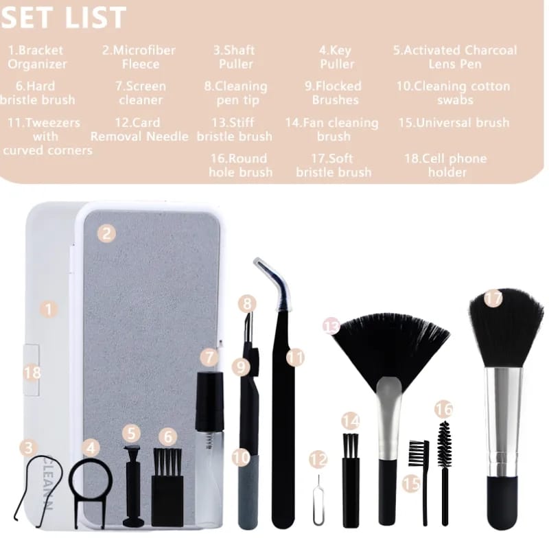 Kit de limpieza 18 en 1 para accesorios de ordenador y móvil