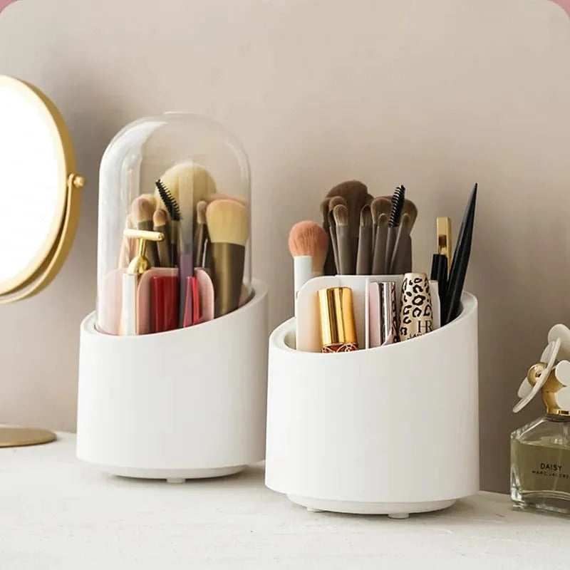 Portabrochas de maquillaje giratorio de 360 grados, a prueba de polvo, estuche de almacenamiento para brochas de maquillaje, organizador de maquillaje con tapa