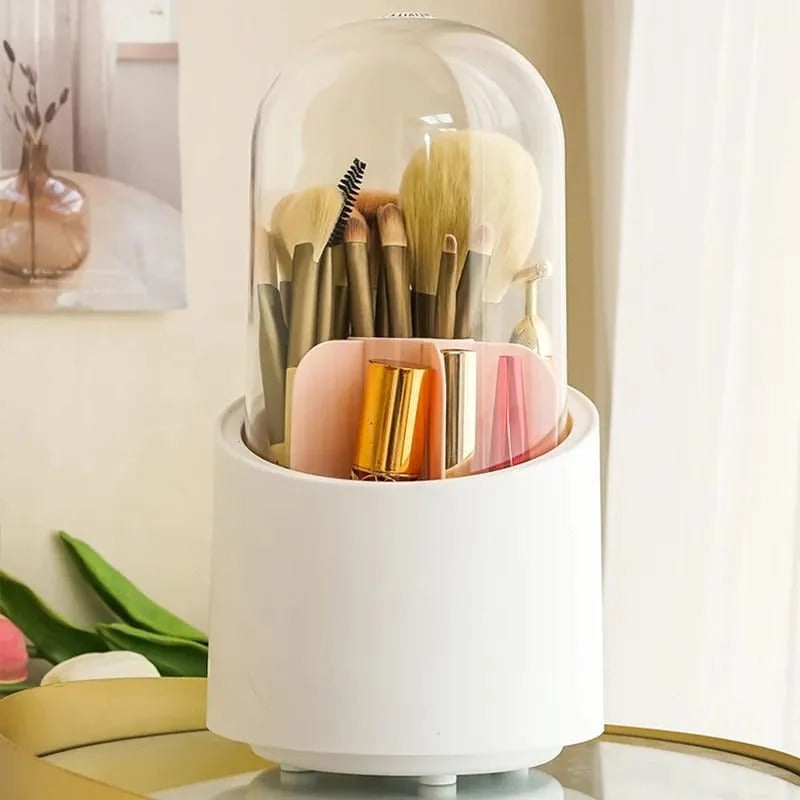 Portabrochas de maquillaje giratorio de 360 grados, a prueba de polvo, estuche de almacenamiento para brochas de maquillaje, organizador de maquillaje con tapa