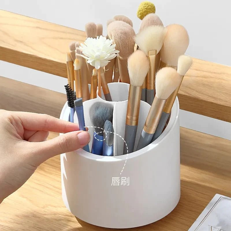 Portabrochas de maquillaje giratorio de 360 grados, a prueba de polvo, estuche de almacenamiento para brochas de maquillaje, organizador de maquillaje con tapa