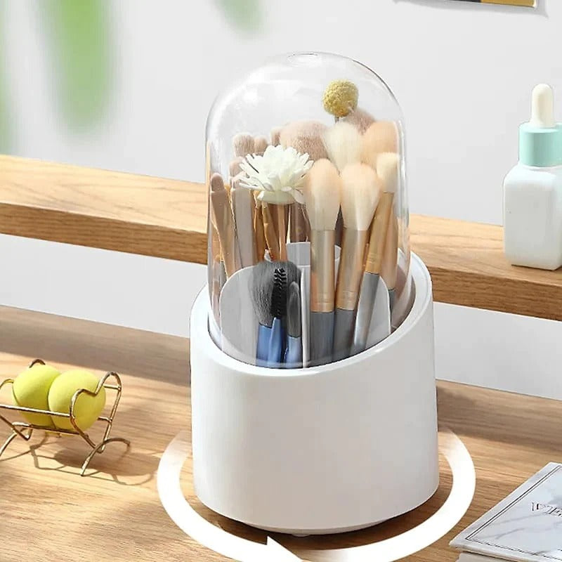 Portabrochas de maquillaje giratorio de 360 grados, a prueba de polvo, estuche de almacenamiento para brochas de maquillaje, organizador de maquillaje con tapa