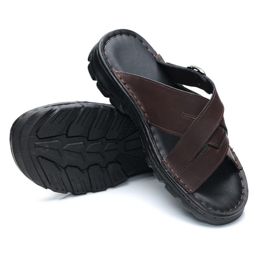 Sandalias Hombre MGGMOKAY | Cuero Genuino, Suela Antideslizante y Tira Ajustable – Color Brown