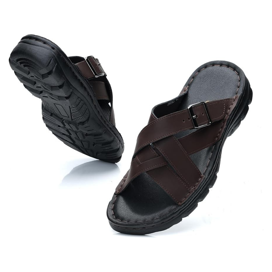 Sandalias Hombre MGGMOKAY | Cuero Genuino, Suela Antideslizante y Tira Ajustable – Color Brown