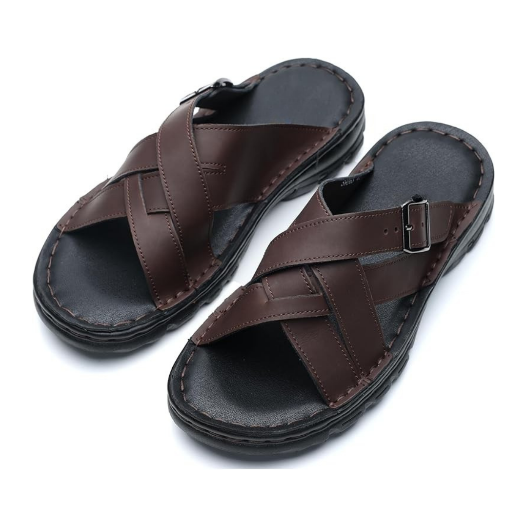 Sandalias Hombre MGGMOKAY | Cuero Genuino, Suela Antideslizante y Tira Ajustable – Color Brown