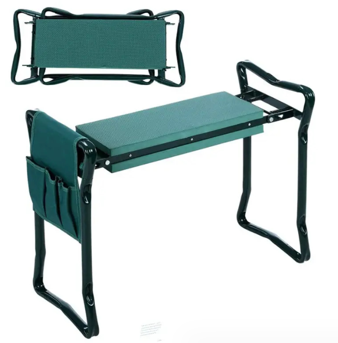 Taburete de jardín plegable con bolsa | Asiento y organizador de herramientas