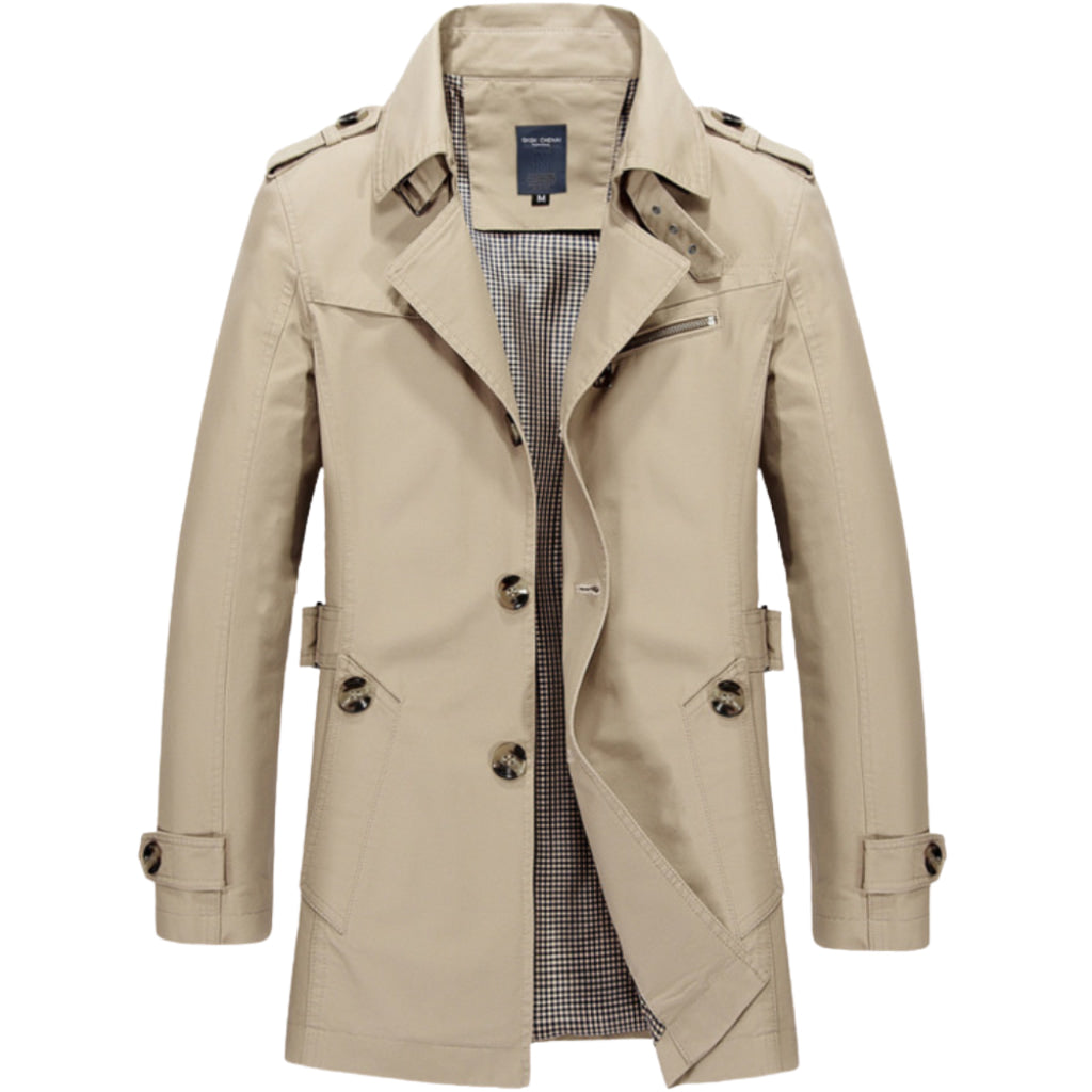 Gabardina impermeable para hombre – Estilo militar con bolsillo con cremallera