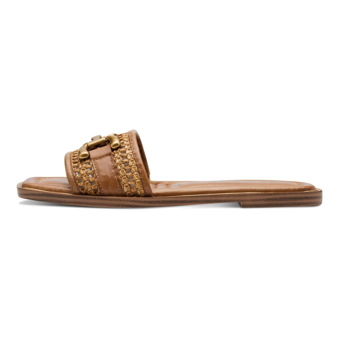 Sandalias Planas Mujer Florencia | Punta Cuadrada, Ajuste Confortable y Detalle Dorado – Color Caramelo