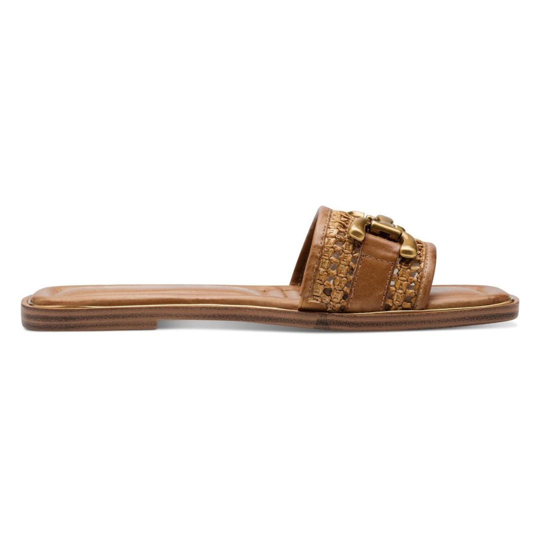Sandalias Planas Mujer Florencia | Punta Cuadrada, Ajuste Confortable y Detalle Dorado – Color Caramelo