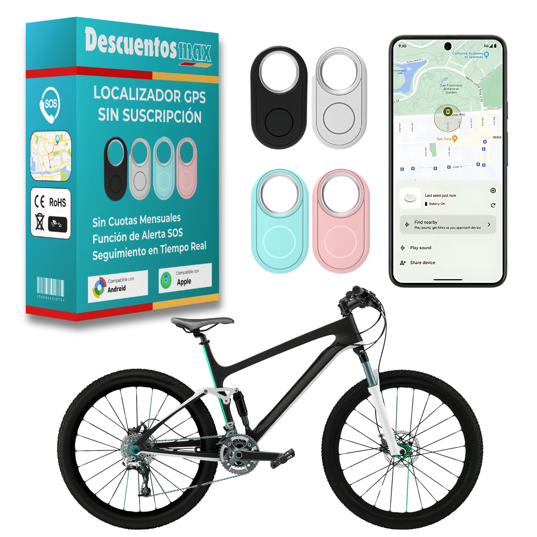 Localizador GPS para Bicicleta sin Suscripción – Compatible con iOS & Android Find My – Seguridad Antirrobo