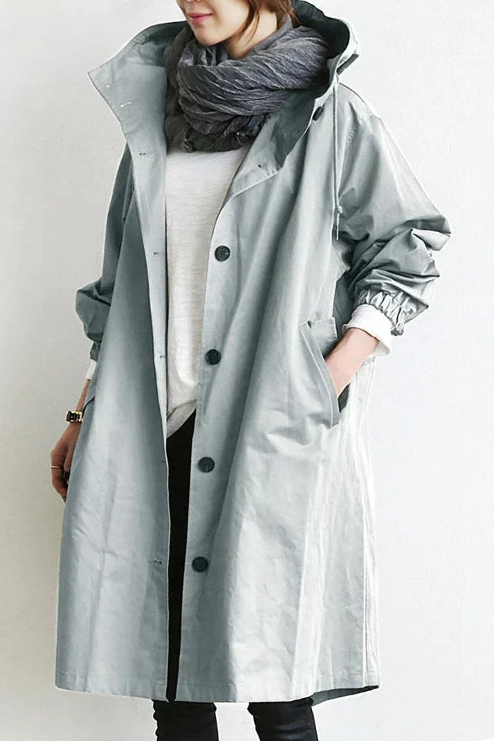 Abrigo impermeable para mujer con capucha – Largo y cálido