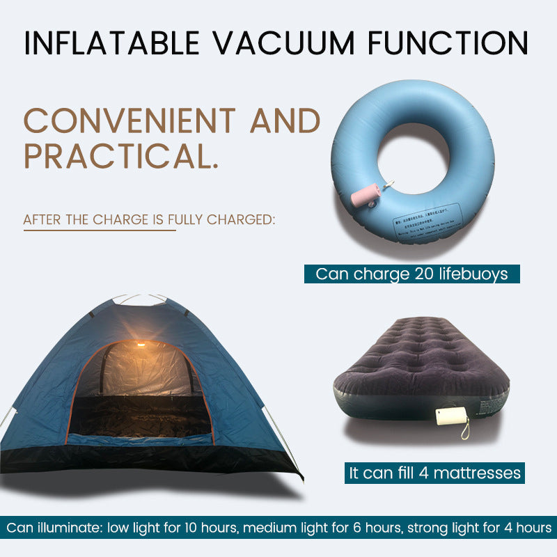 Bomba de aire portátil con luz LED | Inflador compacto para camping y exteriores