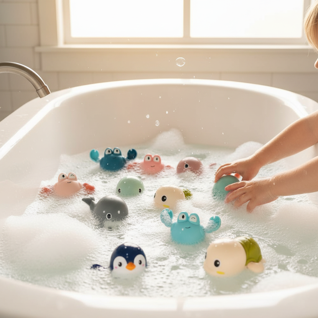 Juguetes de baño con animales marinos que nadan con cuerda