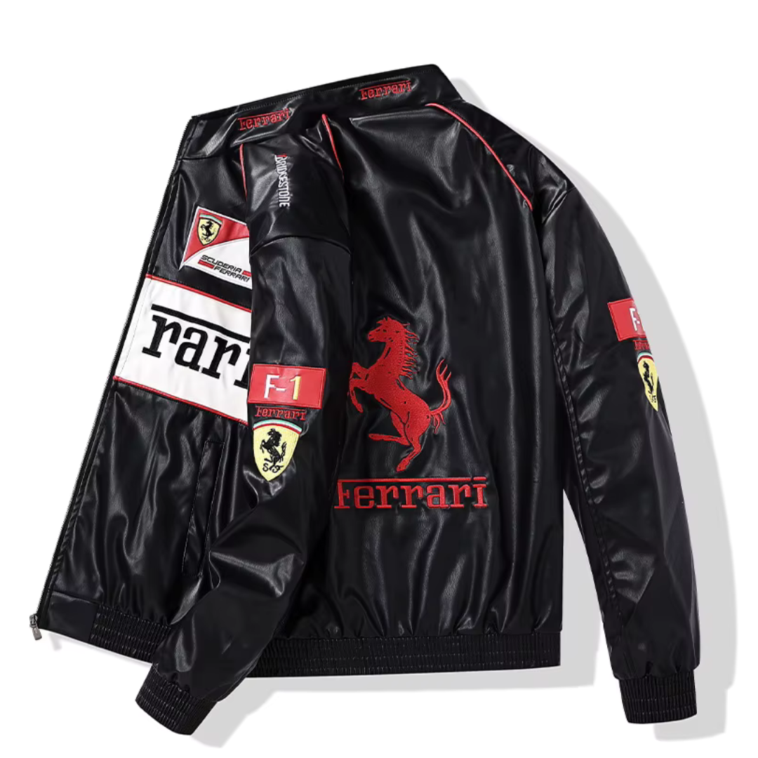 Chaqueta de cuero Ferrari Vintage de carreras – Unisex – Retro (oversize)