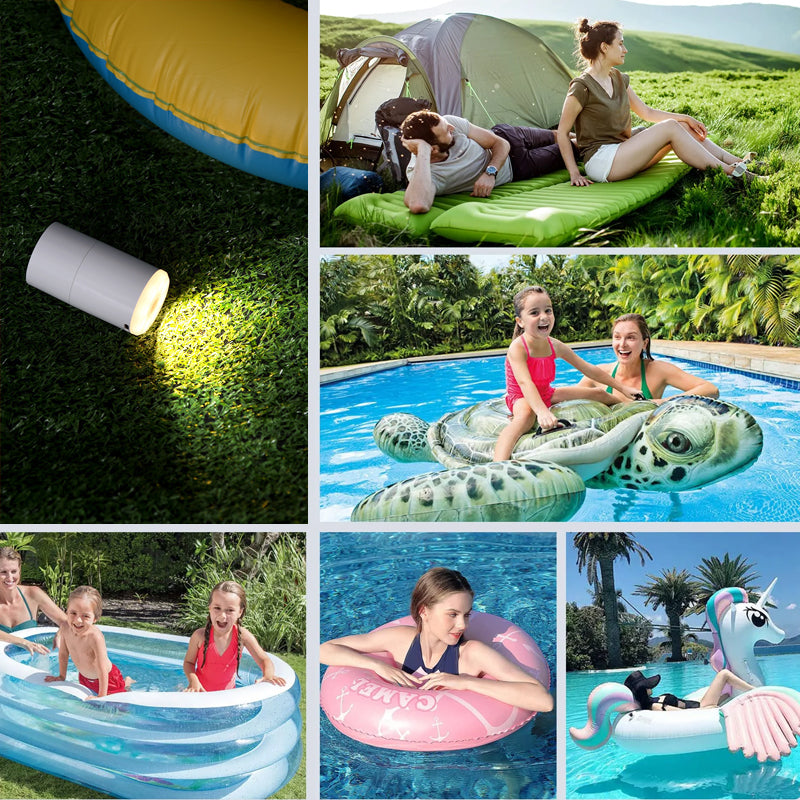 Bomba de aire portátil con luz LED | Inflador compacto para camping y exteriores