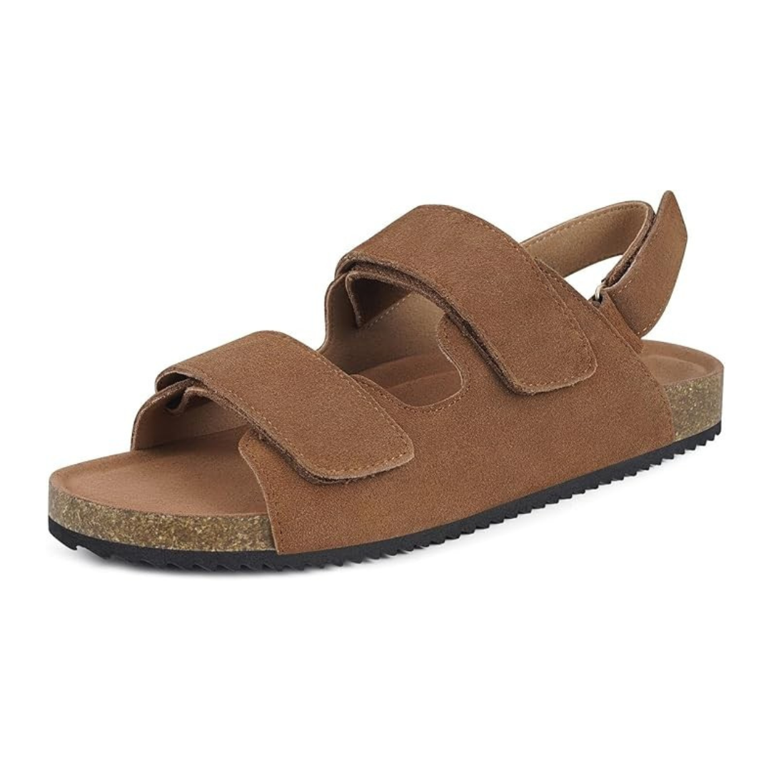 Sandalias Hombre StepEase | Ante Suave, Plantilla Ergonómica y Cierre de Velcro Ajustable – Color Marrón
