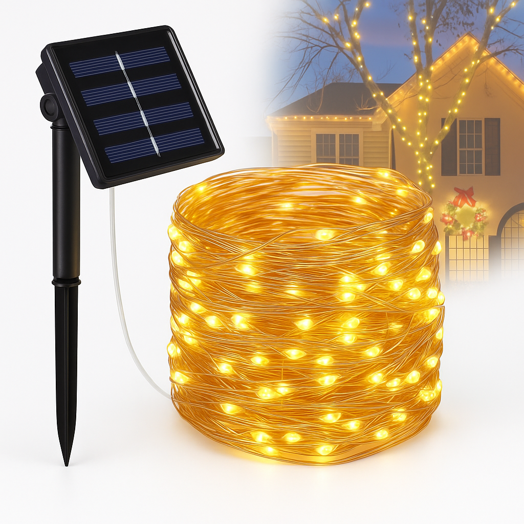 Luces de Cuerda de Hadas Solares LED – Decoración Navideña Exterior Impermeable