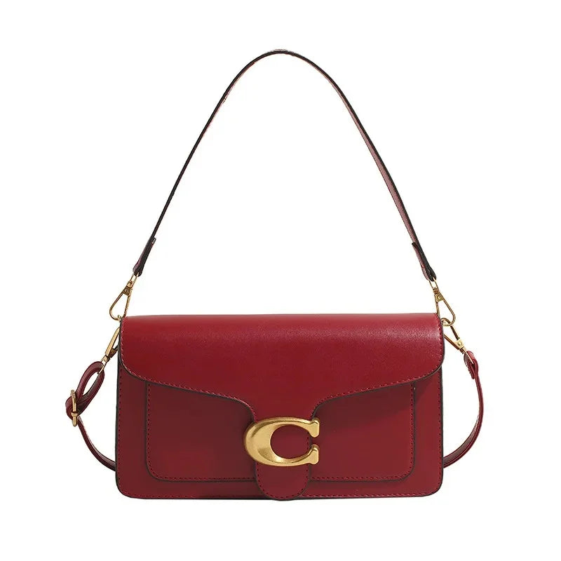 Bolso Bandolera de Cuero Clásico Diseño Cuadrado con Hebilla de Latón