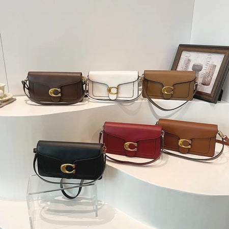 Bolso Bandolera de Cuero Clásico Diseño Cuadrado con Hebilla de Latón