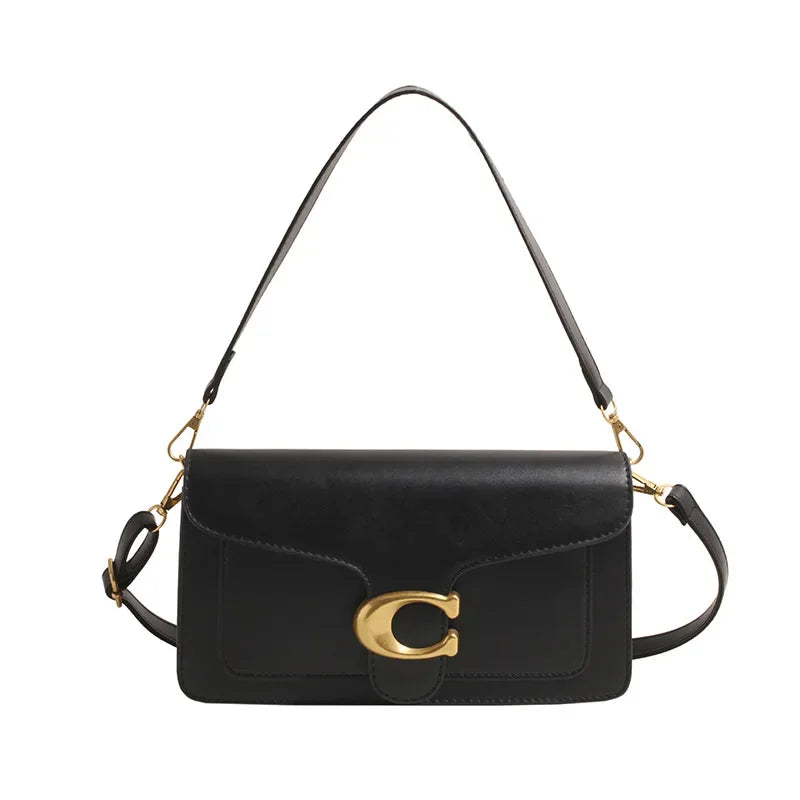 Bolso Bandolera de Cuero Clásico Diseño Cuadrado con Hebilla de Latón