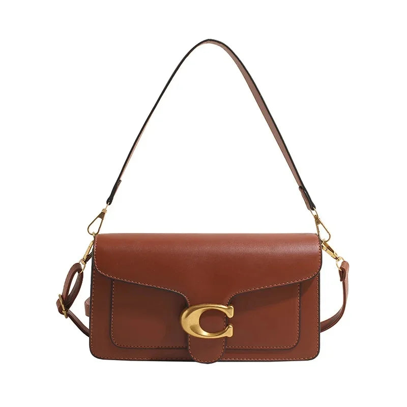 Bolso Bandolera de Cuero Clásico Diseño Cuadrado con Hebilla de Latón