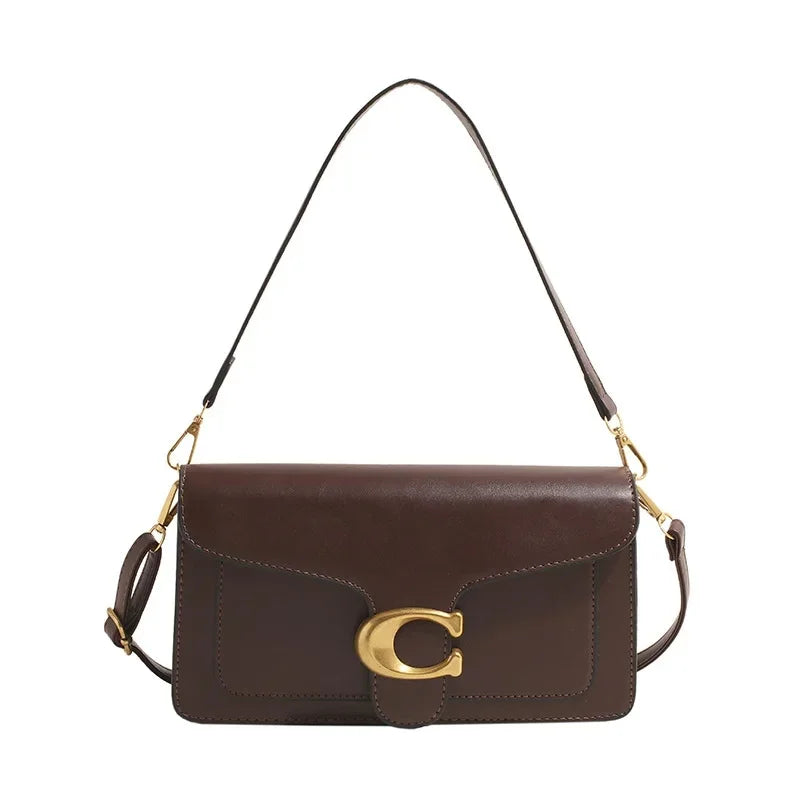 Bolso Bandolera de Cuero Clásico Diseño Cuadrado con Hebilla de Latón
