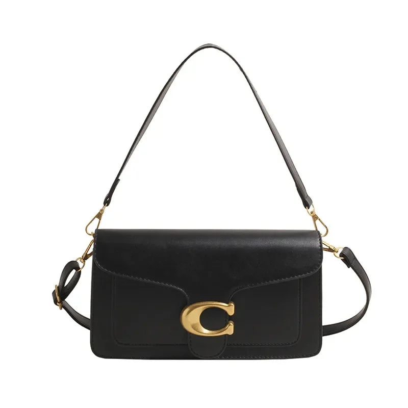 Bolso Bandolera de Cuero Clásico Diseño Cuadrado con Hebilla de Latón