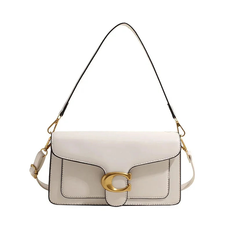 Bolso Bandolera de Cuero Clásico Diseño Cuadrado con Hebilla de Latón