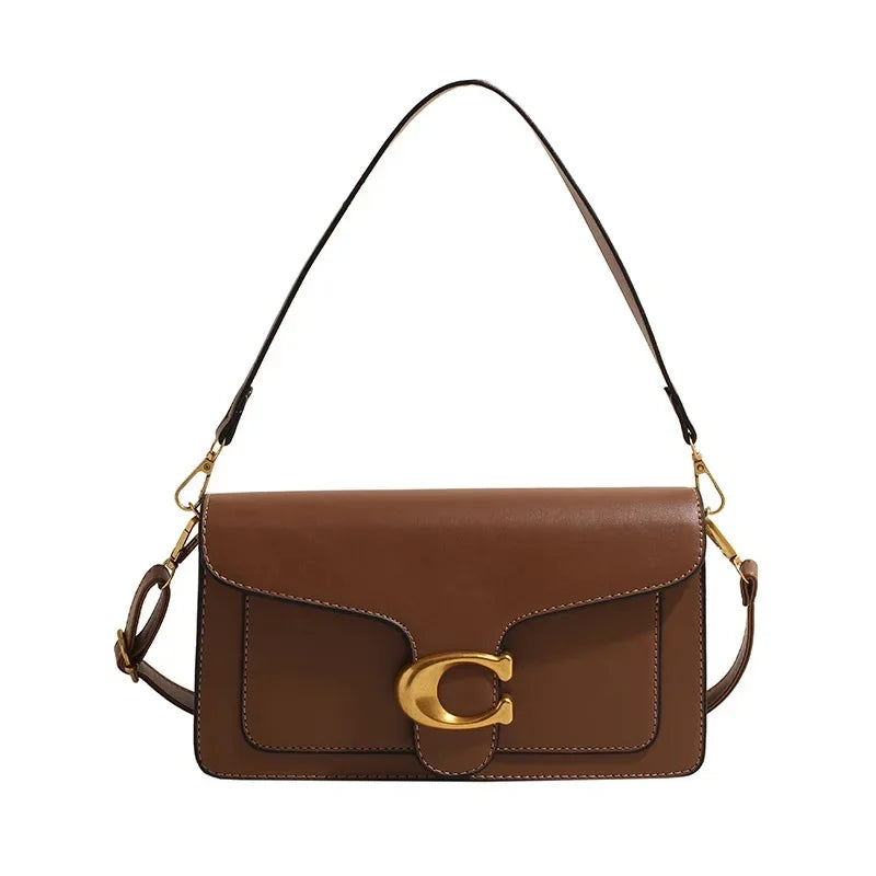 Bolso Bandolera de Cuero Clásico Diseño Cuadrado con Hebilla de Latón
