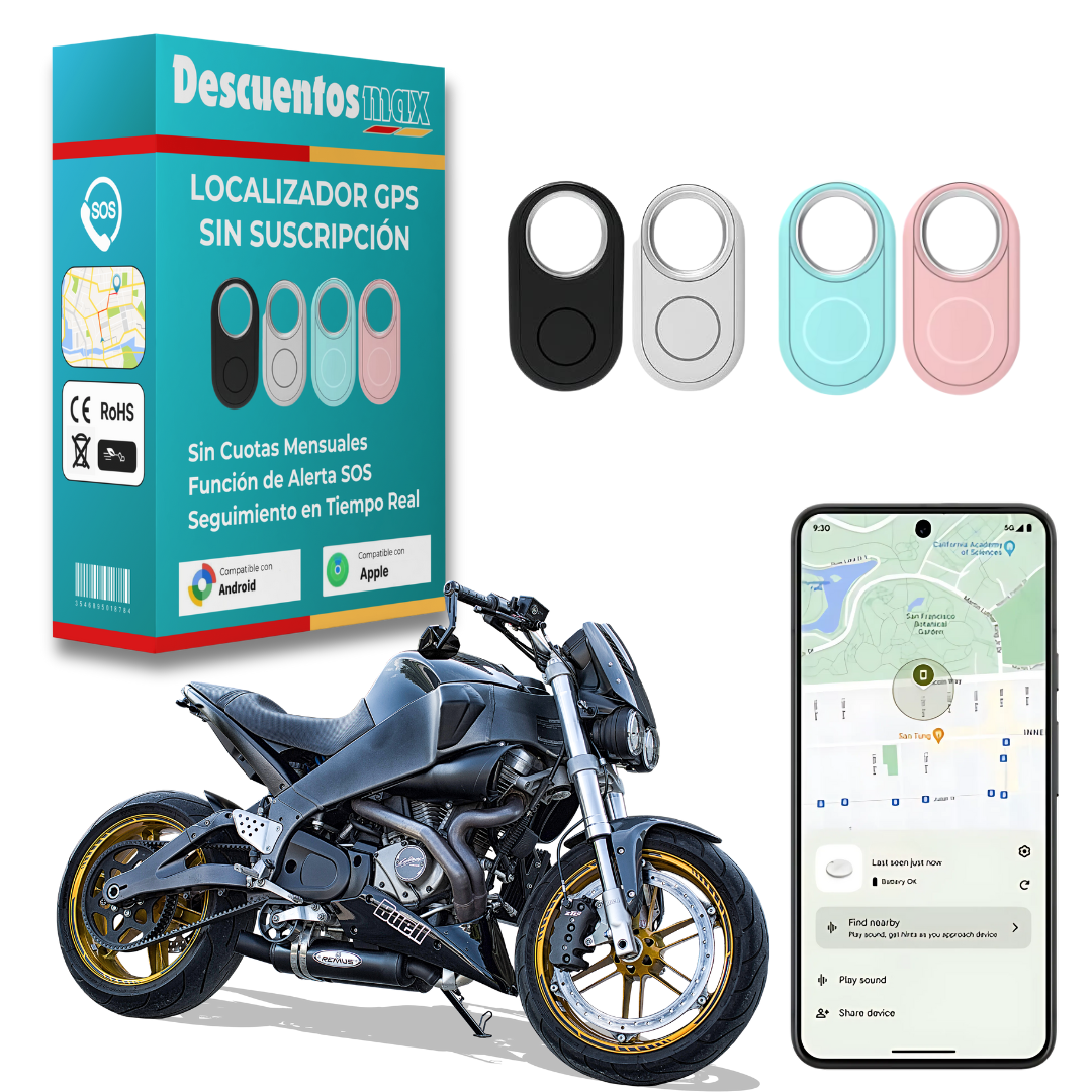 Localizador GPS para Moto sin Suscripción – Compatible con iOS & Android Find My – Seguridad Antirrobo