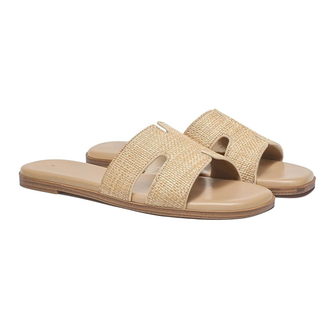 Sandalias Planas Mujer Rihero | Punta Cuadrada, Comodidad Suave y Estilo Elegante – Color Raffia