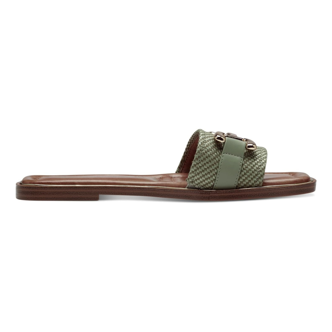Sandalias Planas Mujer Siena | Elegancia Minimalista, Acabado Texturizado y Detalle Dorado – Color Verde Oliva