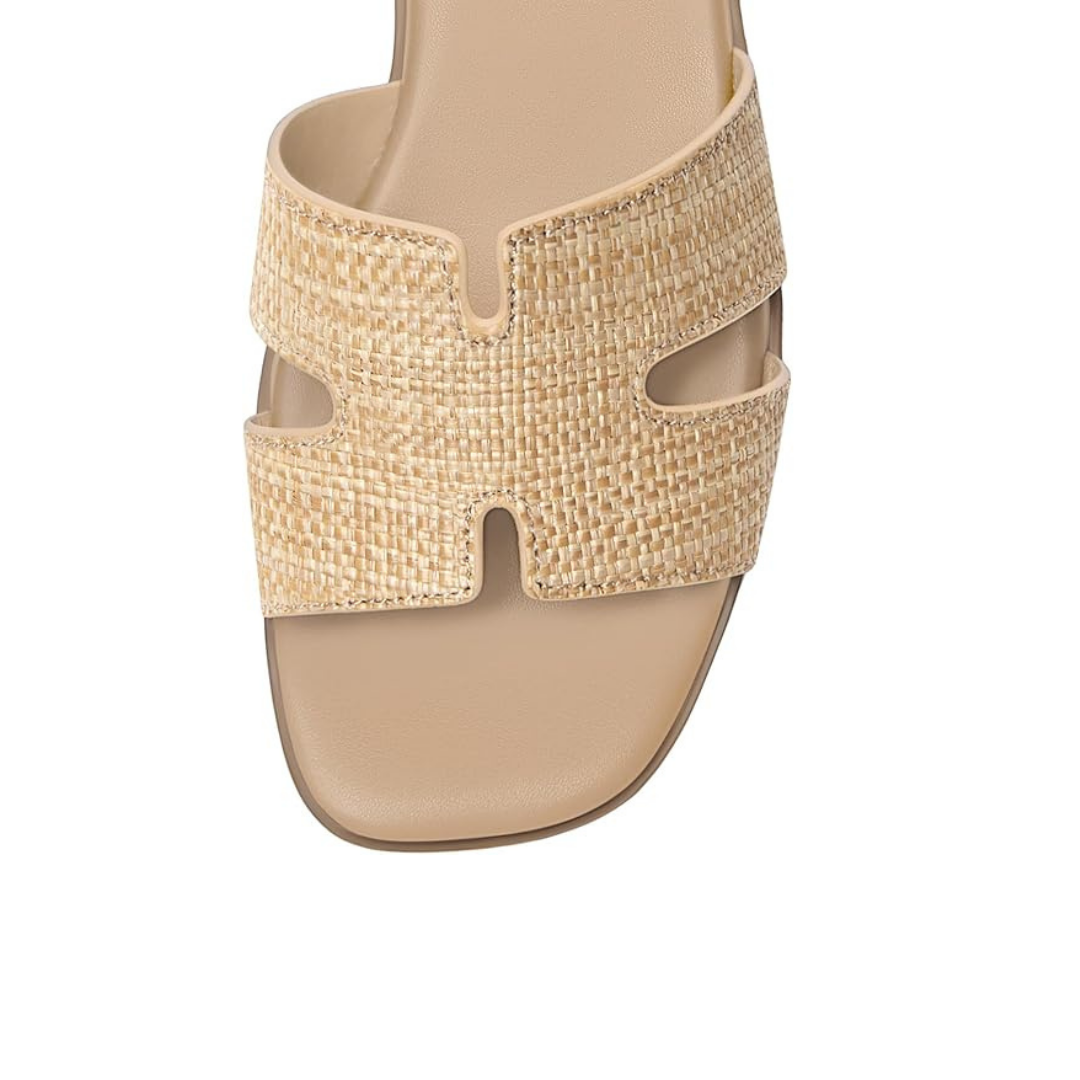 Sandalias Planas Mujer Rihero | Punta Cuadrada, Comodidad Suave y Estilo Elegante – Color Raffia