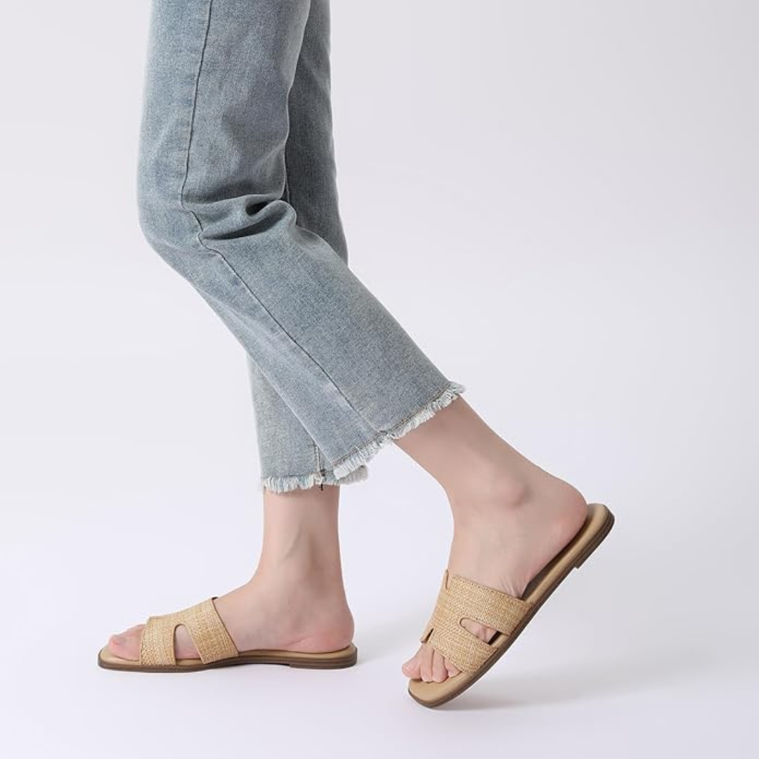 Sandalias Planas Mujer Rihero | Punta Cuadrada, Comodidad Suave y Estilo Elegante – Color Raffia