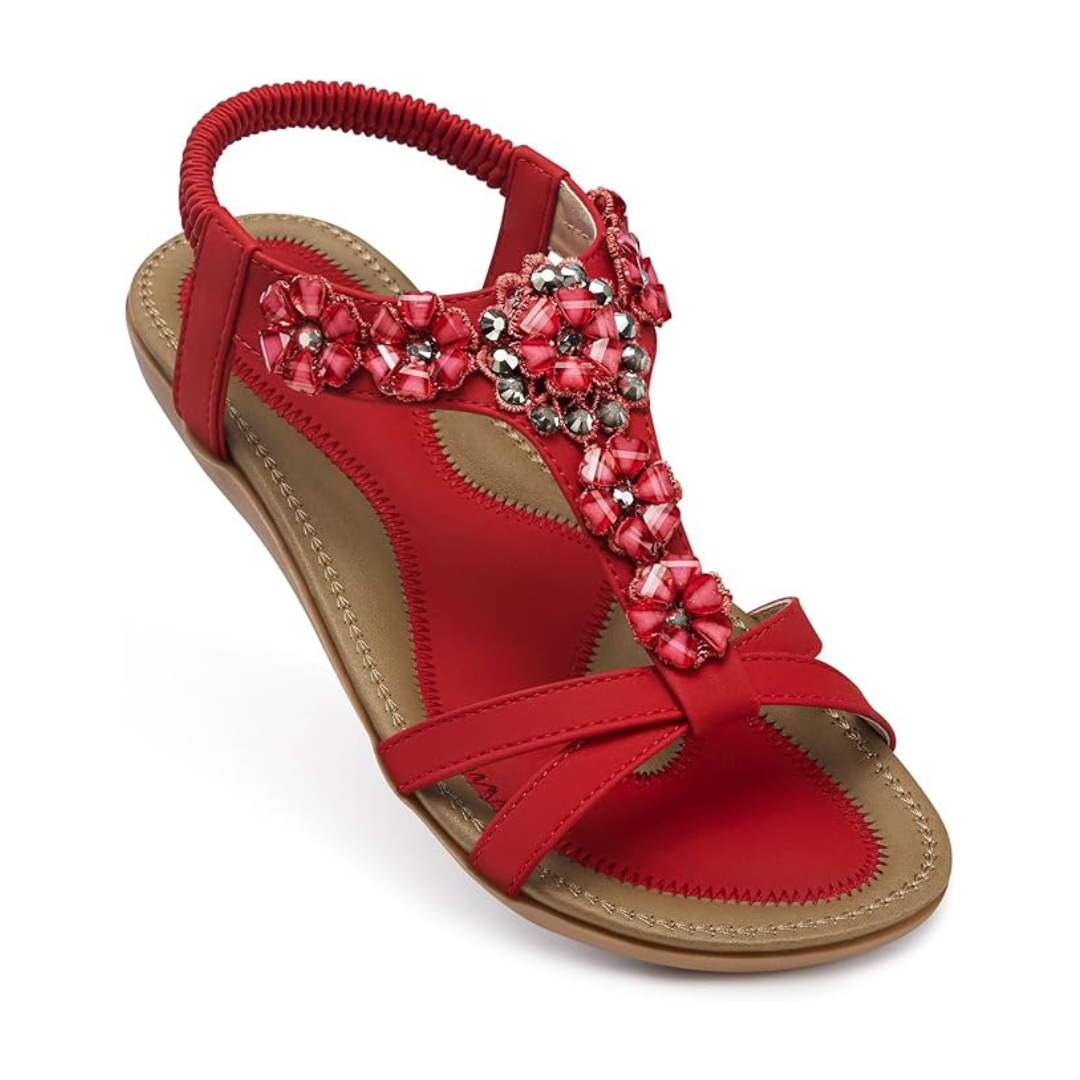 Sandalias Mujer Mosabel | Diseño Romántico con Flores, Comodidad Total y Estilo Casual – Color Roj