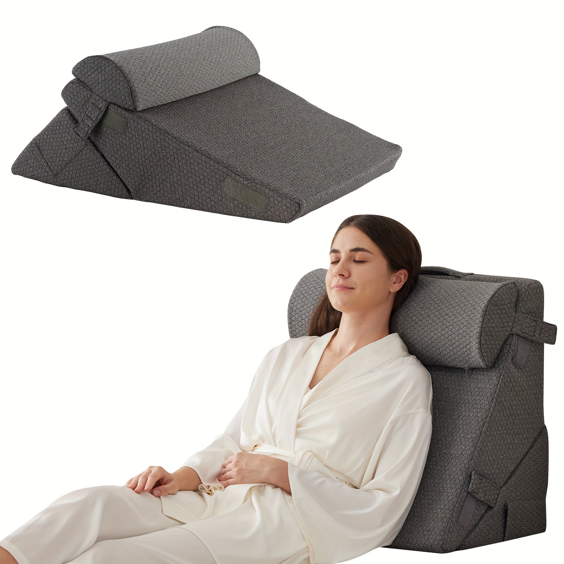 Cojín Cuña Ajustable para Cama – Soporte Lumbar y Piernas con Espuma Viscoelástica — Negro