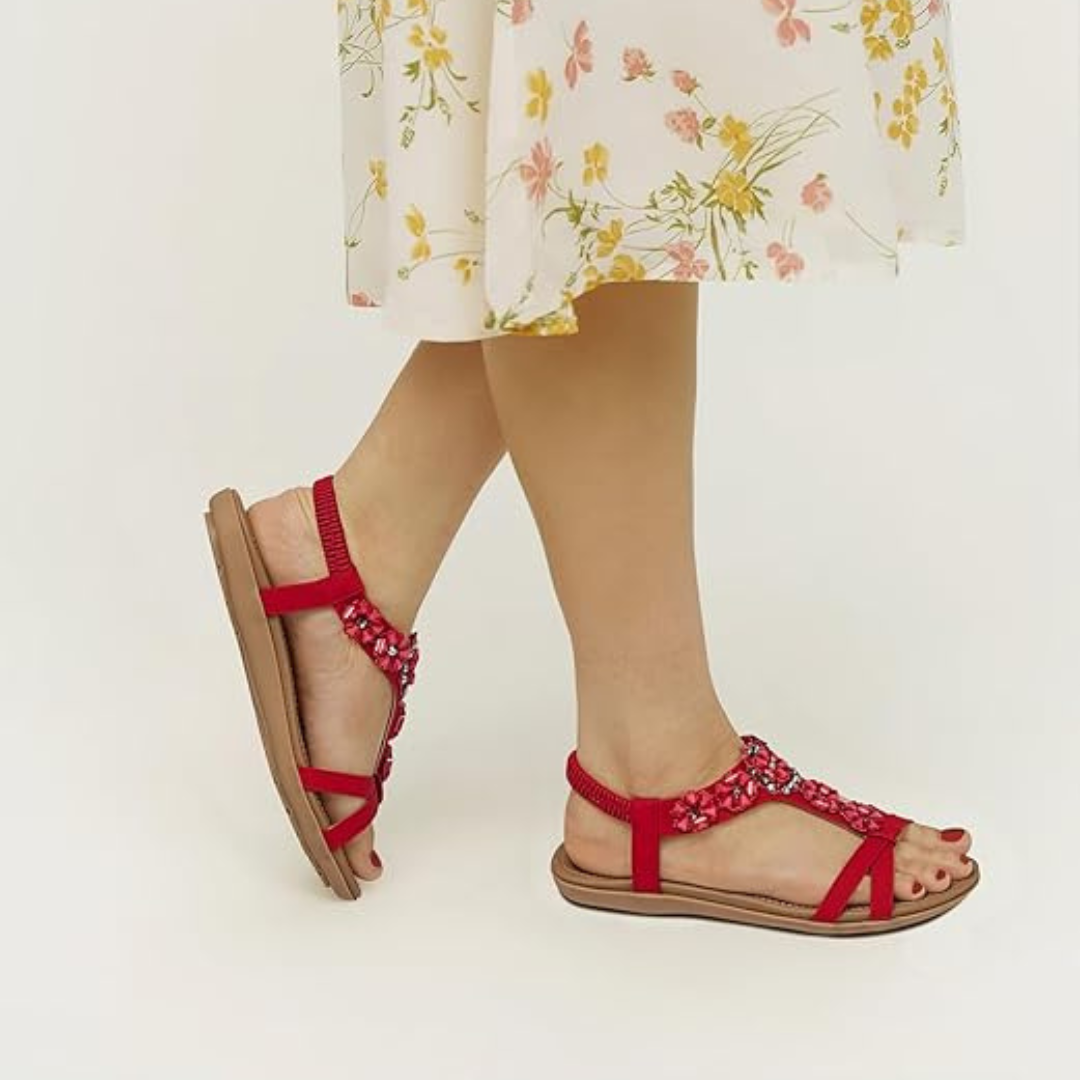 Sandalias Mujer Mosabel | Diseño Romántico con Flores, Comodidad Total y Estilo Casual – Color Roj