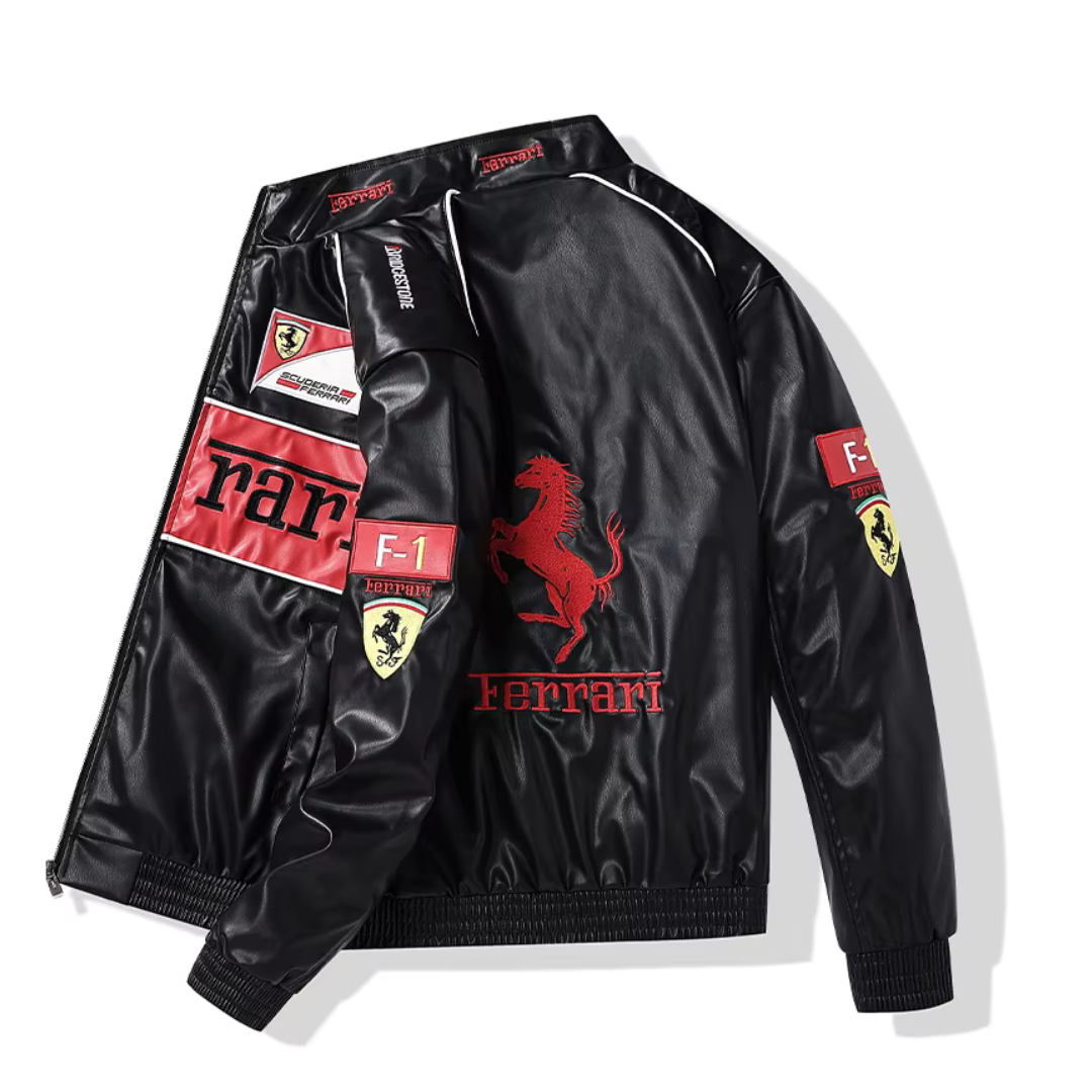 Chaqueta de cuero Ferrari Vintage de carreras – Unisex – Retro (oversize)