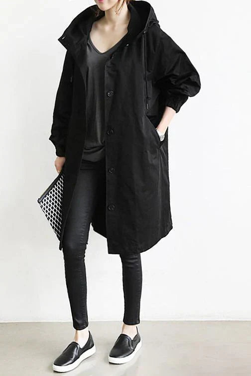 Abrigo impermeable para mujer con capucha – Largo y cálido