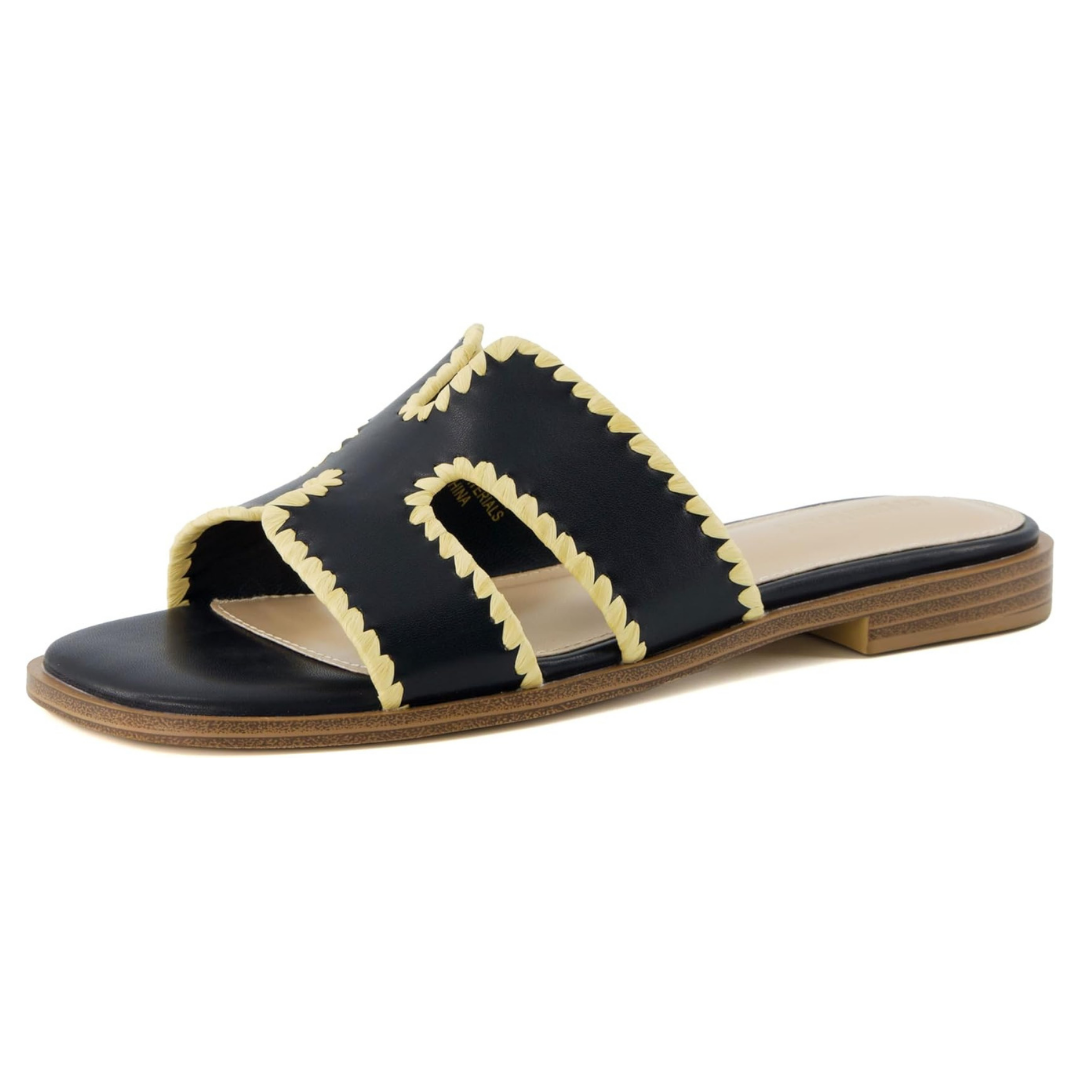 Sandalias Planas Mujer CUSHIONAIRE Voyage | Espuma Viscoelástica, Estilo Moderno y Diseño Cortado – Color Black Woven