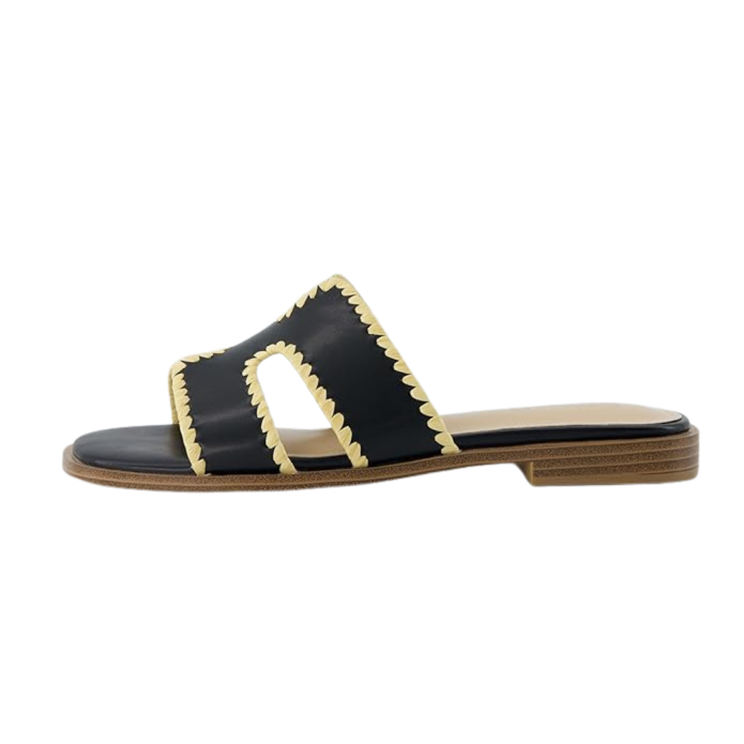 Sandalias Planas Mujer CUSHIONAIRE Voyage | Espuma Viscoelástica, Estilo Moderno y Diseño Cortado – Color Black Woven