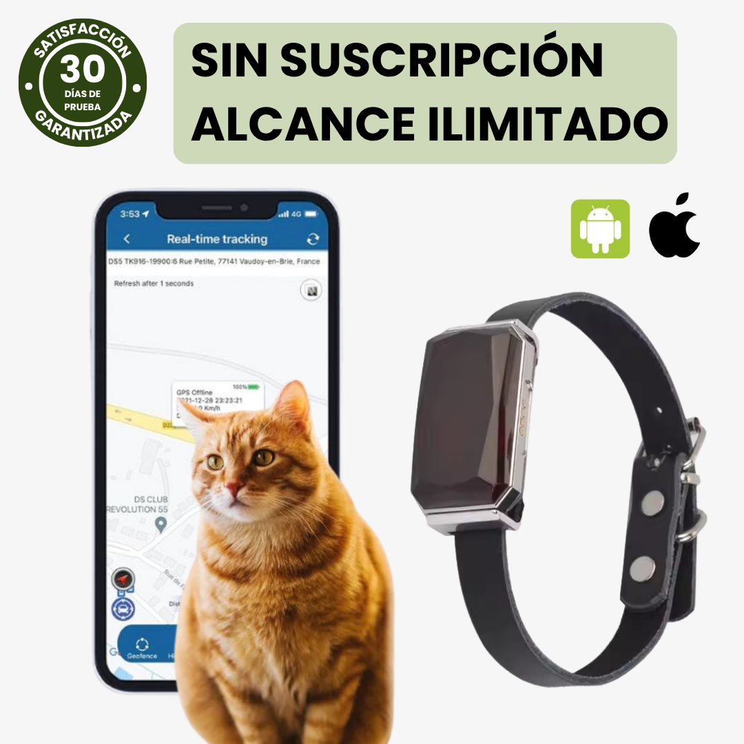 Collar GPS para mascotas – Rastreo en directo, sin suscripción, ideal para perros y gatos