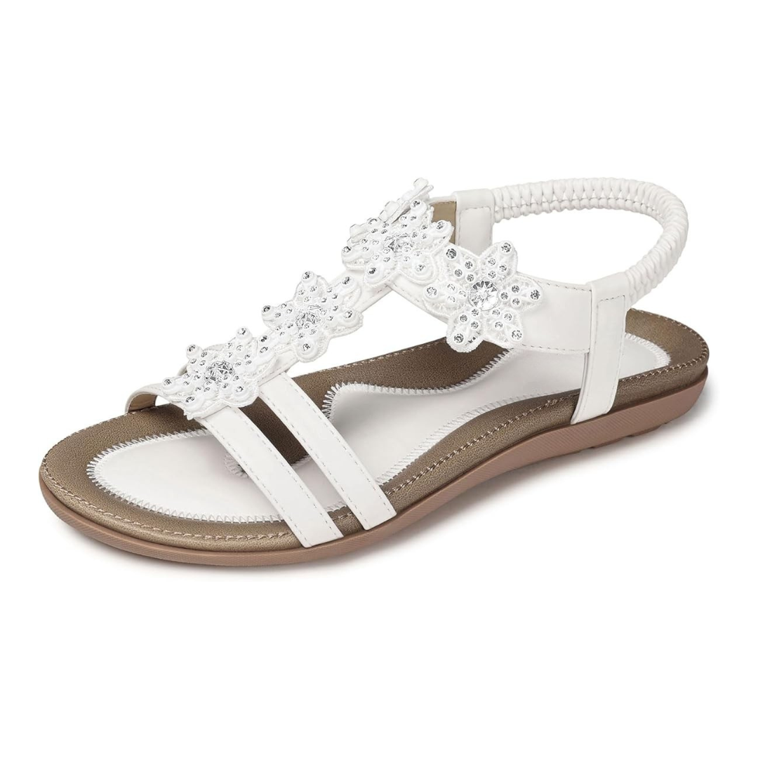 Sandalias Mujer Lily | Estilo Chic con Flores, Plantilla Ergonómica y Fácil de Calzar – Color Blanco