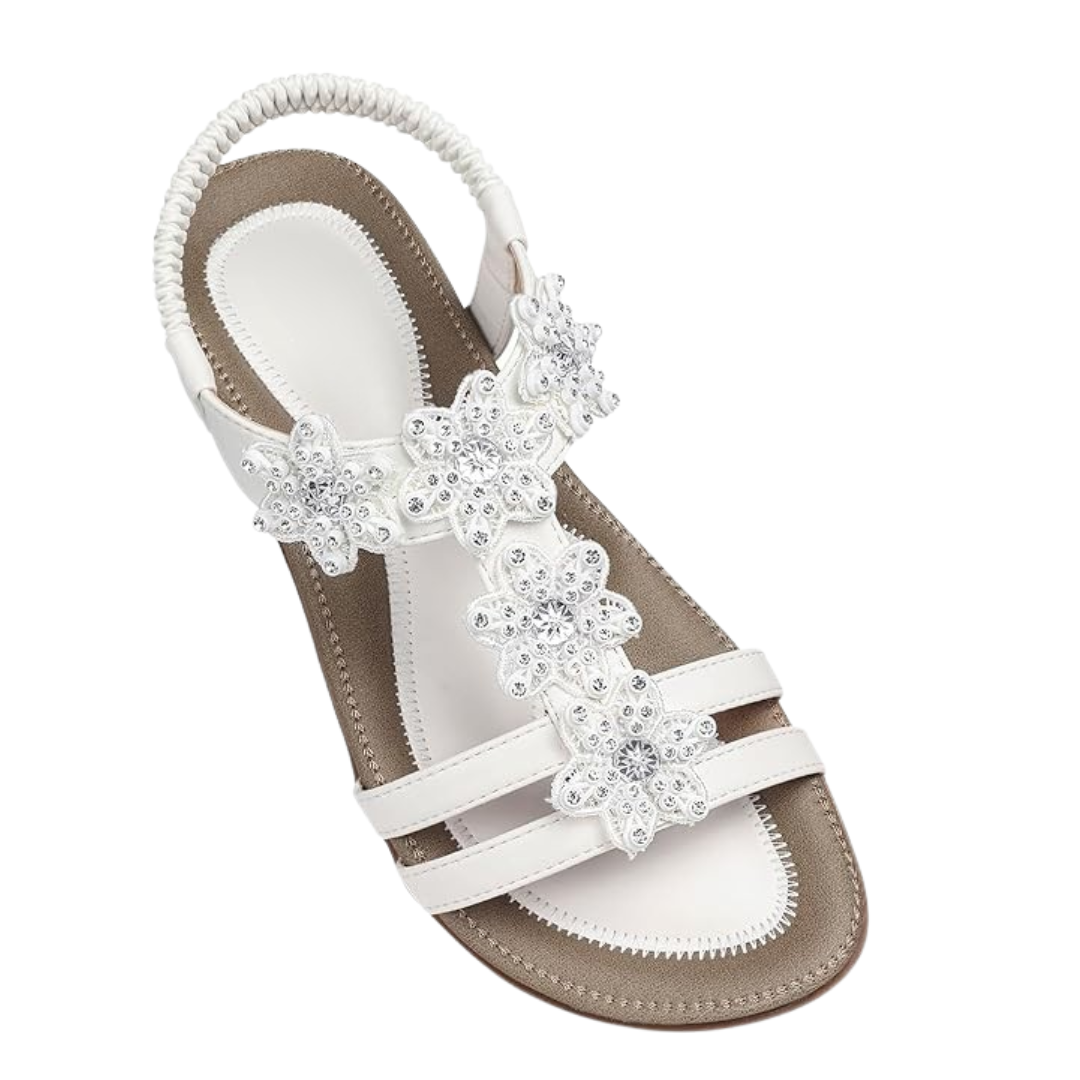Sandalias Mujer Lily | Estilo Chic con Flores, Plantilla Ergonómica y Fácil de Calzar – Color Blanco