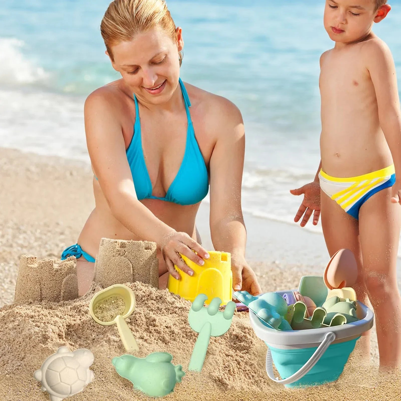 Kit de juego con arena y agua para niños | Set con accesorios plegables